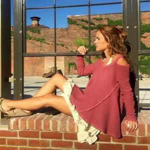 Free People Pink Oversized Cold Shoulder Raw Trim Sweater Women's Size XS